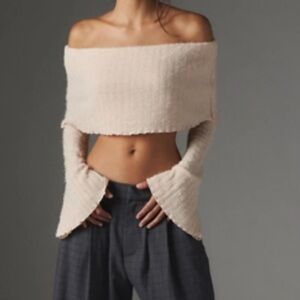 Urban outfitters silence + noise Blush Ribbed Off-the-Shoulder Sweater